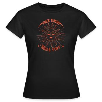Halloween Witch Witches Thick Thighs Witch Vibes - Women's T-Shirt - black - Front - AI Model Female 172 dark (172cm)