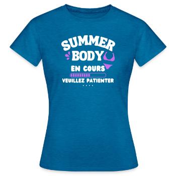 T-shirt Femme Musculation Sport - T-shirt Femme - bleu saphir antique chiné - Devant - AI Model Female 172 dark (172cm)