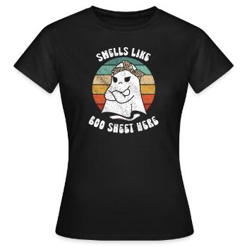 Halloween Ghost Funny Smells Like Boo Sheet Here - Women's T-Shirt - black - Front - AI Model Female 172 dark (172cm)