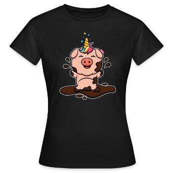 Schweinchen Sauerei Einhorn Glücksschwein Geschenk - Frauen T-Shirt - Schwarz - Vorne - AI Model Female 172 dark (172cm)