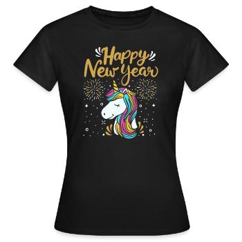 Happy New Year Unicorn And Fireworks Lover Gift - Women's T-Shirt - black - Front - AI Model Female 172 dark (172cm)