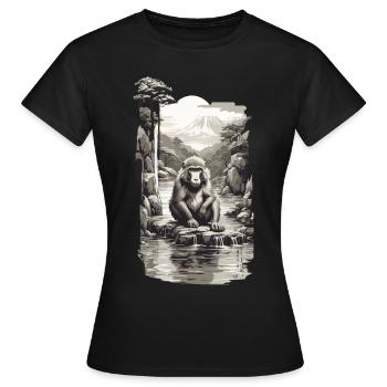 Japanischer Affe in heißer Quelle Vintage Kunst - Frauen T-Shirt - Schwarz - Vorne - AI Model Female 172 dark (172cm)