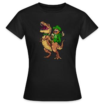 Leprechaun Rides TRex | Joyeuse Saint Patrick - T-shirt Femme - noir - Devant - AI Model Female 172 dark (172cm)