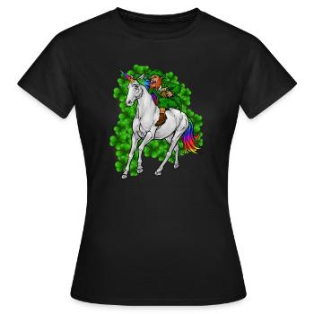 Leprechaun Reitet Einhorn Happy St. Patrick's Day - Frauen T-Shirt - Schwarz - Vorne - AI Model Female 172 dark (172cm)