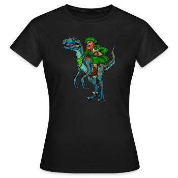 Leprechaun Reitet Velociraptor | St. Patrick's Day - Frauen T-Shirt - Schwarz - Vorne - AI Model Female 172 dark (172cm)