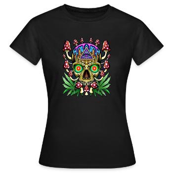 Magic Mushrooms Totenkopf - Psychedelisch - Frauen T-Shirt - Schwarz - Vorne - AI Model Female 172 dark (172cm)