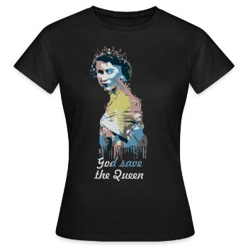 Reine II - Elizabeth Angleterre - Reine d’Angleterre, - T-shirt Femme - noir - Devant - AI Model Female 172 dark (172cm)