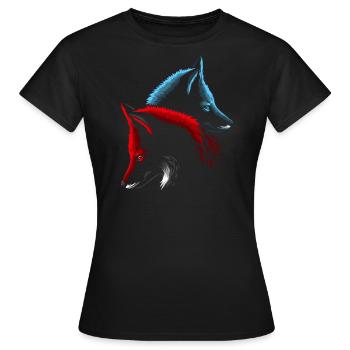 Red and blue foxes - Women's T-Shirt - black - Front - AI Model Female 172 dark (172cm)