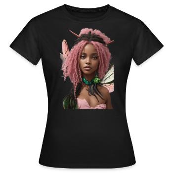 Bezaubernde schwarze Schönheit, mit lockigem Haar, natur - Frauen T-Shirt - Schwarz - Vorne - AI Model Female 172 dark (172cm)
