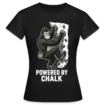 Gorilla Bouldering – Powered by Chalk Saying - Women's T-Shirt - black - Front - AI Model Female 172 dark (172cm)