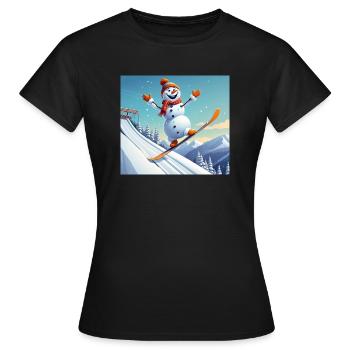 Bonhomme de neige sur planche à neige – Plongez dans l’hiver - T-shirt Femme - noir - Devant - AI Model Female 172 dark (172cm)