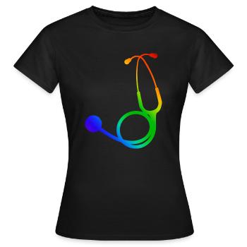 Stéthoscope de couleur | Stethoscope coloured - T-shirt Femme - noir - Devant - AI Model Female 172 dark (172cm)