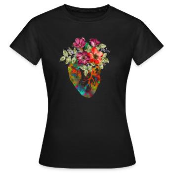 ANATOMISCHE KUNST BLUMENHERZ - Frauen T-Shirt - Schwarz - Vorne - AI Model Female 172 dark (172cm)