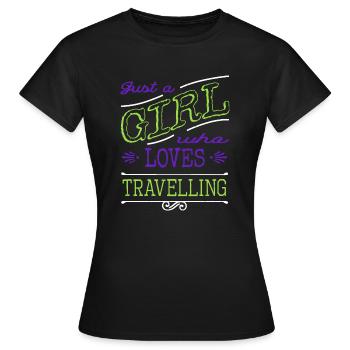 bus hiking travel agent tent sea fly couple - Frauen T-Shirt - Schwarz - Vorne - AI Model Female 172 dark (172cm)