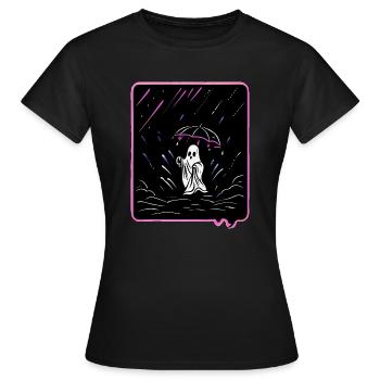 Fantôme mignon avec parapluie dans le style de dessin animé de la pluie - T-shirt Femme - noir - Devant - AI Model Female 172 dark (172cm)