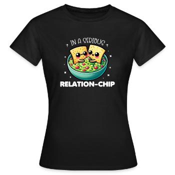In A Serious Relation-Chip Funny Puns Valentine - Women's T-Shirt - black - Front - AI Model Female 172 dark (172cm)