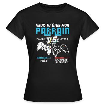 Willst du Mein Pate sein Gamer Pate Geek - Frauen T-Shirt - Schwarz - Vorne - AI Model Female 172 dark (172cm)