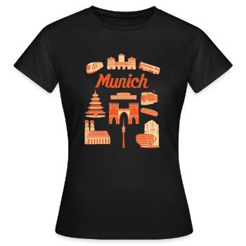 Munich Sights Illustration - Women's T-Shirt - black - Front - AI Model Female 172 dark (172cm)
