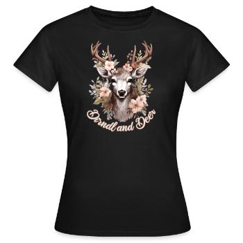 Chemise traditionnelle dames cerf fleurs festival folklorique - T-shirt Femme - noir - Devant - AI Model Female 172 dark (172cm)