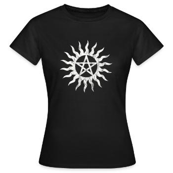 Pentagram Flame Pentacle Grunge Distressed - Women's T-Shirt - black - Front - AI Model Female 172 dark (172cm)