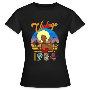 Anniversaire Femme Afro vintage 1984 blonde - T-shirt Femme - noir - Devant - AI Model Female 172 dark (172cm)