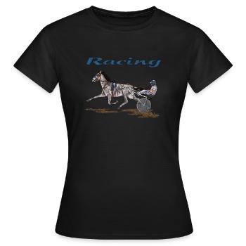 Racehorse with jockey in dynamics - Women's T-Shirt - black - Front - AI Model Female 172 dark (172cm)