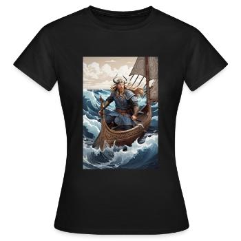 Wikinger auf dem Boot - Frauen T-Shirt - Schwarz - Vorne - AI Model Female 172 dark (172cm)