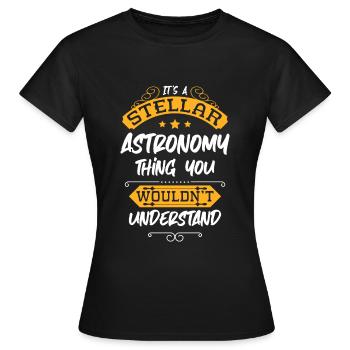 Astronaut Schwerelos Sterne Rakete - Frauen T-Shirt - Schwarz - Vorne - AI Model Female 172 dark (172cm)