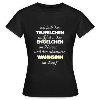 Engelchen Teufelchen Wahnsinn - Frauen T-Shirt - Schwarz - Vorne - AI Model Female 172 dark (172cm)