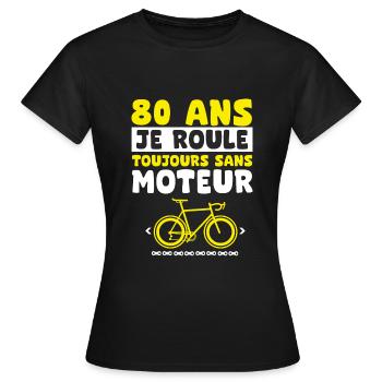 vélo 80 ans anniversaire - T-shirt Femme - noir - Devant - AI Model Female 172 dark (172cm)
