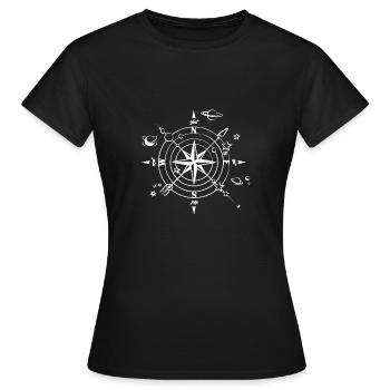 Kompass Universum Planet Pfeil Line Art - Frauen T-Shirt - Schwarz - Vorne - AI Model Female 172 dark (172cm)
