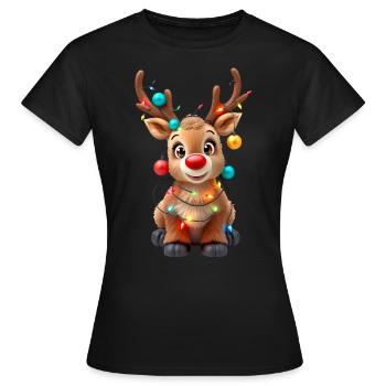 Rentier rote Nase Rudolph Weihnachten Lichterkette - Frauen T-Shirt - Schwarz - Vorne - AI Model Female 172 dark (172cm)