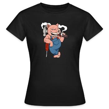 Mechaniker Schwein Schweinchen Chef Beruf - Frauen T-Shirt - Schwarz - Vorne - AI Model Female 172 dark (172cm)