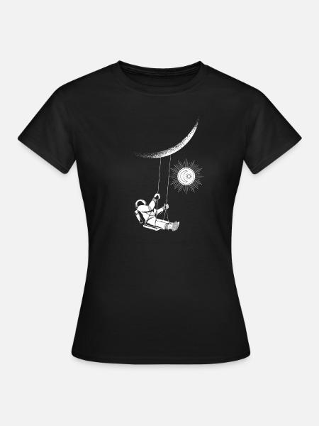 Astronaut schaut auf Stern - Frauen T-Shirt - Schwarz