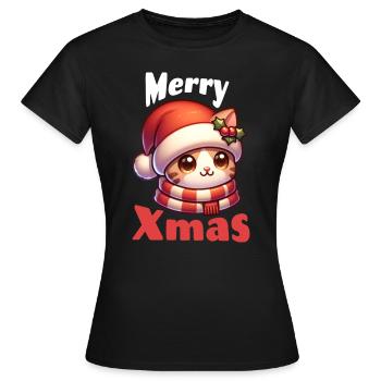 Christmas Cat Merry Xmas - Women's T-Shirt - black - Front - AI Model Female 172 dark (172cm)