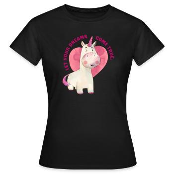 Süßes Einhorn "Let you dreams come true" - Frauen T-Shirt - Schwarz - Vorne - AI Model Female 172 dark (172cm)