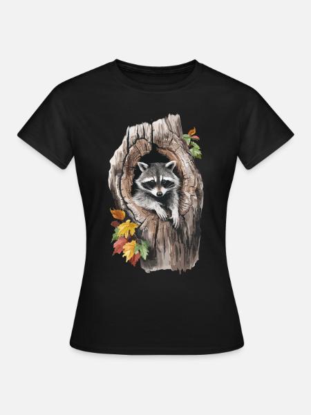 Niedlicher Waschbär in hohlem Baum für einen - Frauen T-Shirt - Schwarz