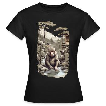 Japanmakake Ukiyo-E Affe in heißer Quelle Design - Frauen T-Shirt - Schwarz - Vorne - AI Model Female 172 dark (172cm)