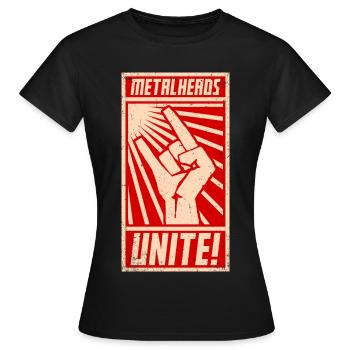 Metalheads, Unite! | Propaganda-Plakat-Stil - Frauen T-Shirt - Schwarz - Vorne - AI Model Female 172 dark (172cm)