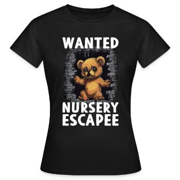 Teddybär auf der Flucht Teddy Wanted Nursery Escap - Frauen T-Shirt - Schwarz - Vorne - AI Model Female 172 dark (172cm)