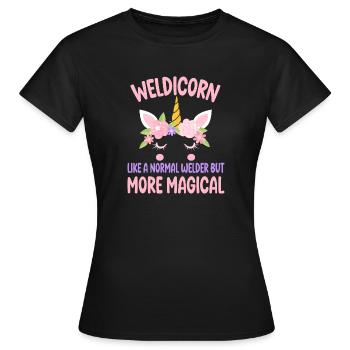 Weldicorn Welding like a normal Welder Girl Gift - Frauen T-Shirt - Schwarz - Vorne - AI Model Female 172 dark (172cm)
