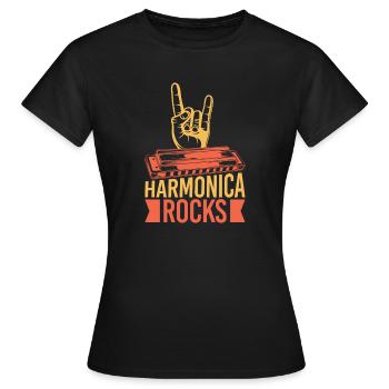 Funny Harmonica Player Rocks Harmonica - Frauen T-Shirt - Schwarz - Vorne - AI Model Female 172 dark (172cm)