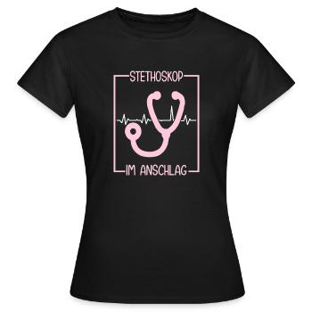 Assistant médical stéthoscope MFA - T-shirt Femme - noir - Devant - AI Model Female 172 dark (172cm)
