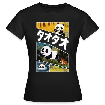 Tao Tao Panda Écran Divisé Texte Japonais - T-shirt Femme - noir - Devant - AI Model Female 172 dark (172cm)