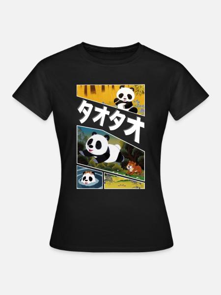Tao Tao Panda Split Screen Japanese Text - Women's T-Shirt - black