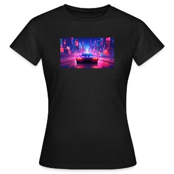 Une voiture au néon futuriste sur l’autoroute - T-shirt Femme - noir - Devant - AI Model Female 172 dark (172cm)