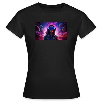 Digital Reveries: A Woman in Virtual Real - Women's T-Shirt - black - Front - AI Model Female 172 dark (172cm)