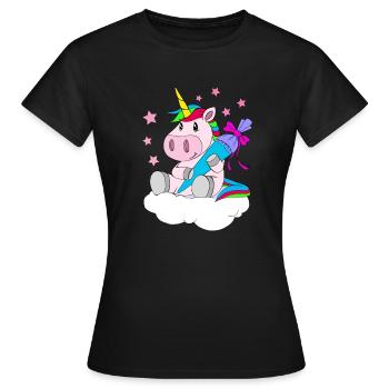 Erste Klasse - Einhorn mit Zuckertüte - Frauen T-Shirt - Schwarz - Vorne - AI Model Female 172 dark (172cm)