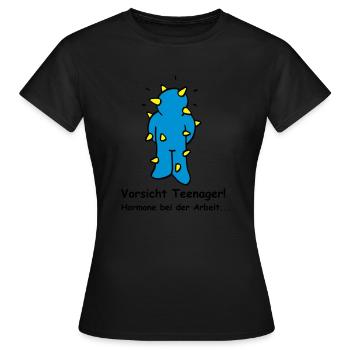 Vorsicht Teenager! Hormone bei der Arbeit. - Frauen T-Shirt - Schwarz - Vorne - AI Model Female 172 dark (172cm)