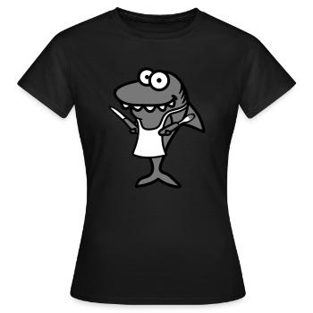 hai essen besteck lecker hunger schuerze kueche ch - Frauen T-Shirt - Schwarz - Vorne - AI Model Female 172 dark (172cm)